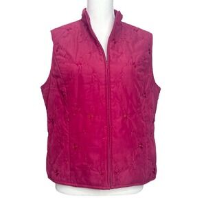 Talbots Petites Vest Womens M Red‎ Embroidered Floral Quilted Sleeveless Top